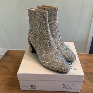 Betsey Johnson Silver Rhinestone Ankle Boots